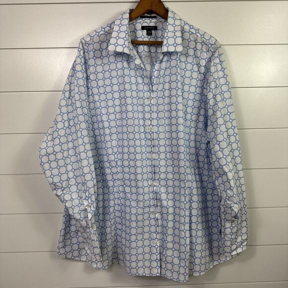 Lands End Pattern No Iron Supima Button Front Shirt White Blue sz 26W - Picture 1 of 7
